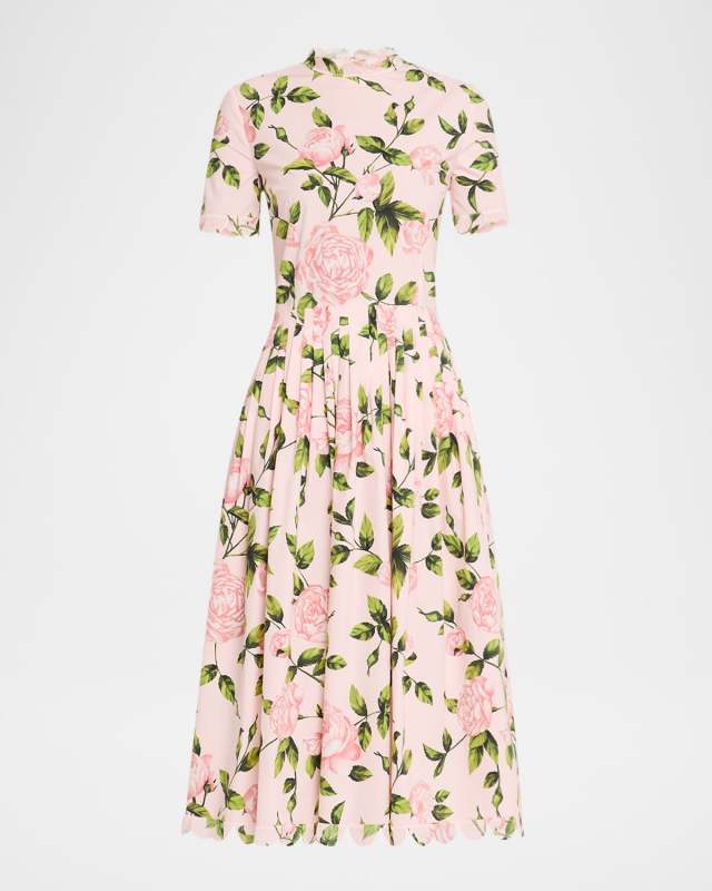 English Roses Poplin Short-Sleeve Pleated Dress
